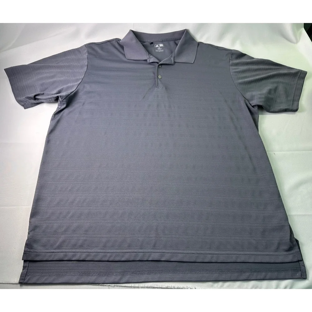 Adidas Golf Men's Gray Striped‎ Polo Shirt 2XL Short Sleeve Performance Top